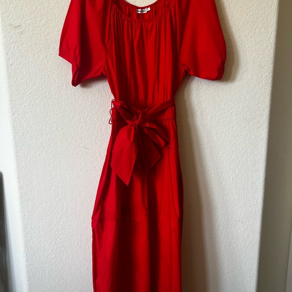 ROLLER RABBIT ARRIA DRESS 100% COTTON MIDI PUFF SLEEVE RED SIZE M - Picture 3 of 3